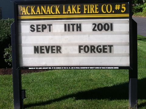 sign at Packanack Lake Fire House, September 11, 2012