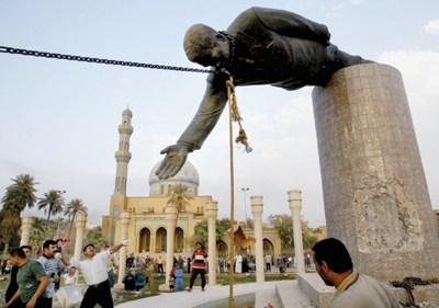 the famous toppling of a Saddam Hussein statue